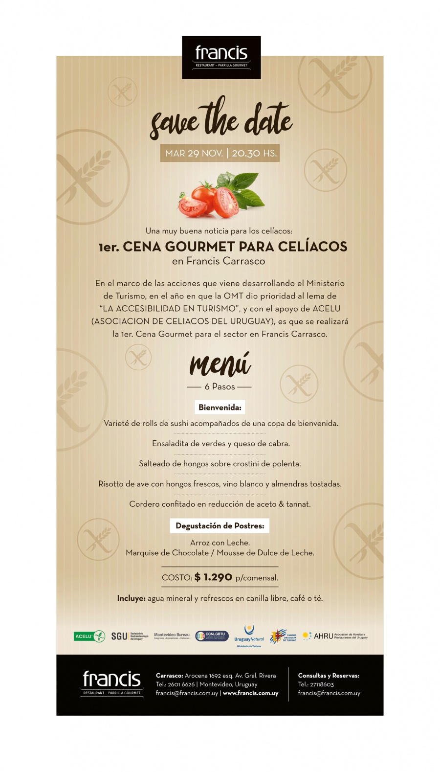 1er. CENA GOURMET PARA CELIACOS EN FRANCIS CARRASCO